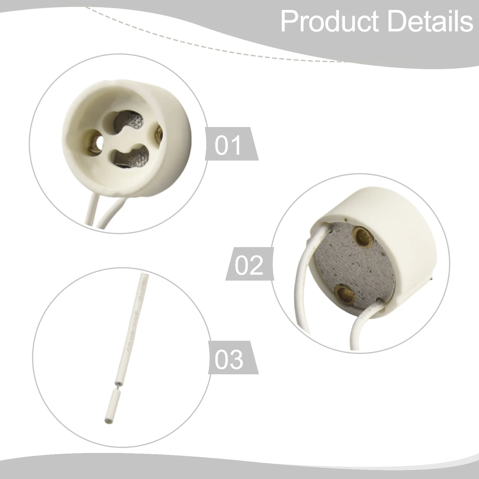 Ceramic GU10 Socket Connector for Lighting Fixtures Featuring 150mm Wire and 27mm Mounting Base Diameter for Secure Fit