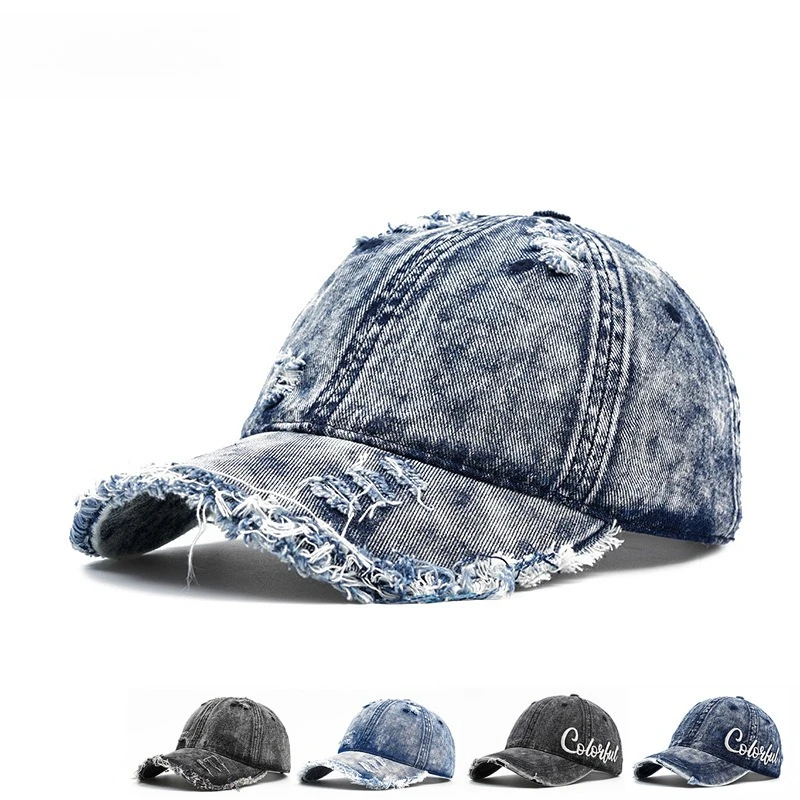 

New Washed Denim Baseball Cap Personalized Burr Edge Street Visor Hat Men's and Women's Big Brim Showing Face Small Cap