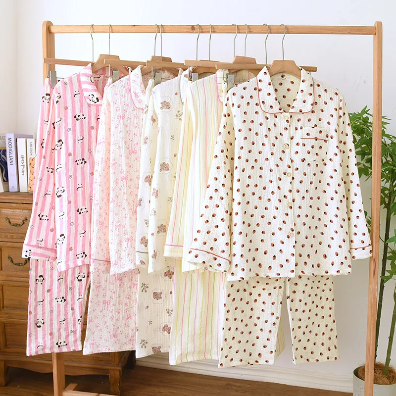 

Cotton Multi Colors Printed Women's Home Clothes 2 Pcs Pajama Set Casual Comfortable and Breathable Thin Loose Pijama Mujer
