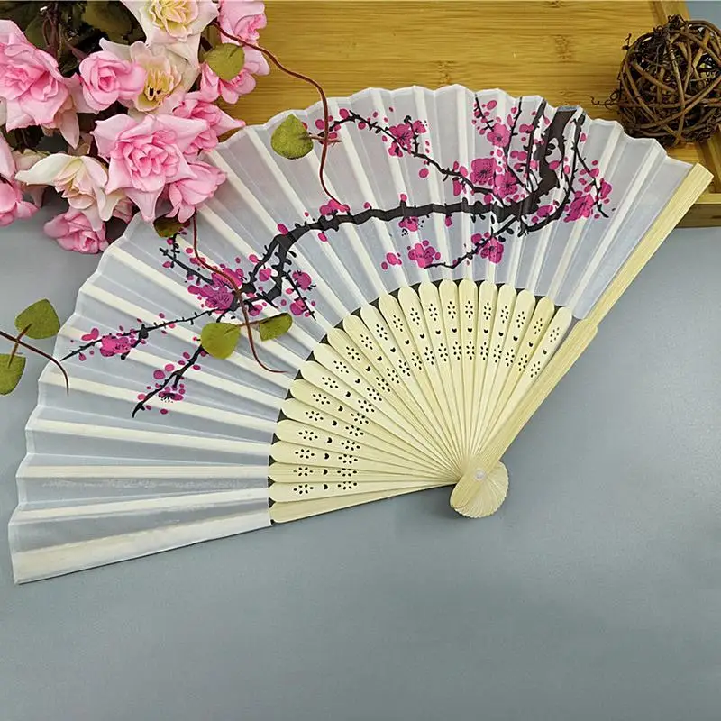 Chinese Vintage Folding Fan Colorful Silk Hand Fan Elegent Bamboo Shank Classical Dance Fan Home Decoration Accessories