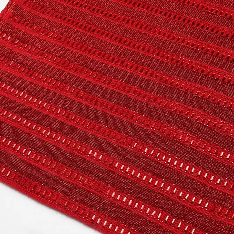 Women Red Solid Skirt Knitted Cotton Beading Pencil Skirt