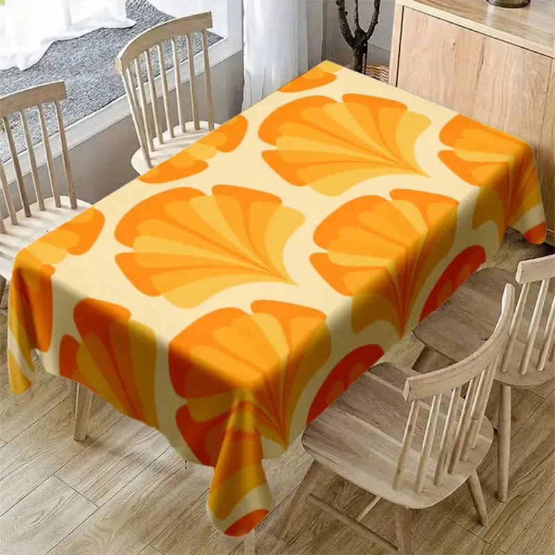 Retro Orange Ginkgo Leaf Tablecloth Abstract Fan Shape Print Table Cover for Dining Room Kitchen Mid Century Home Table Decor