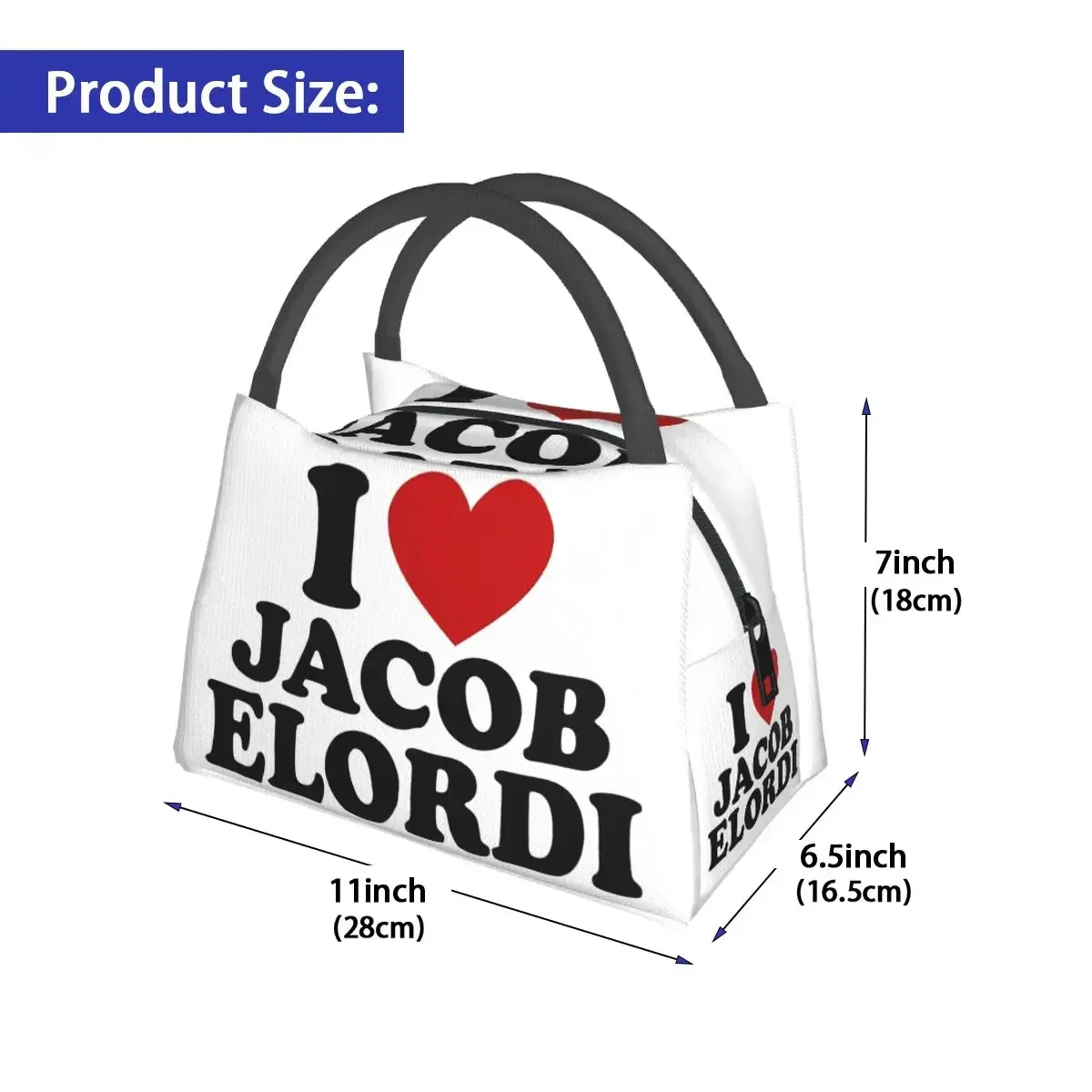 Lunchtaschen im Design „I Love Jacob Elordi“, tragbar, isoliert, Oxford-Kühler, Herz, Thermo-Picknick-Arbeitstasche, Lunchtaschen für Männer