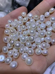 2-12MM Natural AAA Grade White Button Flat Back Round Freshwater Pearl Half Drilled Hole Loose Beads for Jewelry DIY