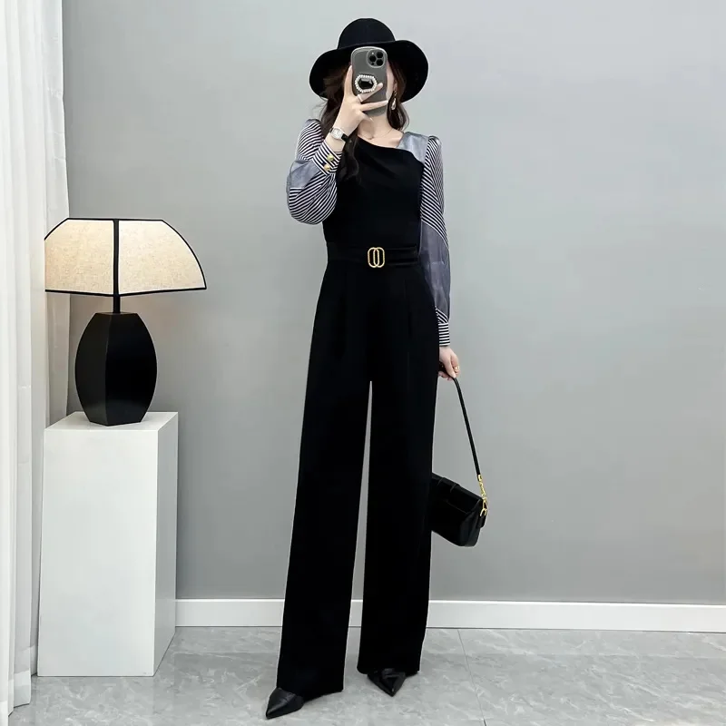 Chic Fashion High-grade Jumpsuit Women Spring and Autumn 2024 New Long Sleeve Temperament High Waist Slim Long-Sleeved Jumpsuit