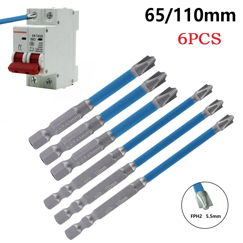 6PC 65/110mm Magnetic Special Slotted Cross Screwdriver Bit For Electrician FPH2  Multi-Function Precision Screwdriver Set