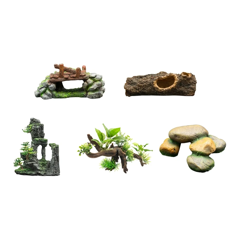 Aquarium Decor Rock Mountain Cave Resin Bridge Fish for Tank Ornaments Tree Bark Shelters Hideout for Betta Pets Drop shipping