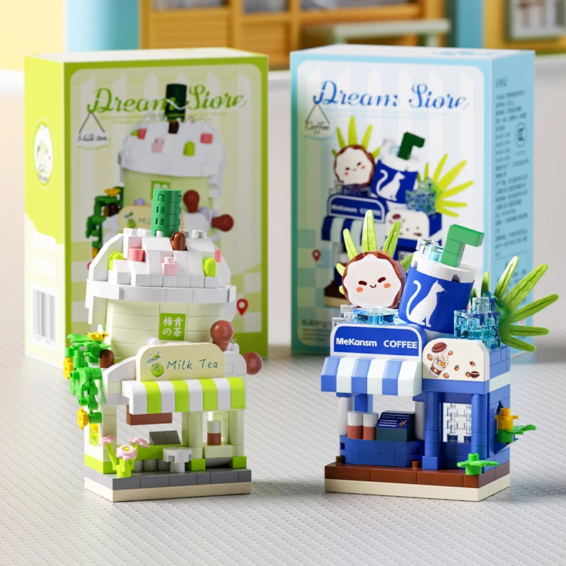 Ristorante Dessert Caffè Frutta Negozio di fiori Snack Street View Torta Cibo Casa Building Blocks Kit Ragazze Mattoni Modello Giocattoli per bambini
