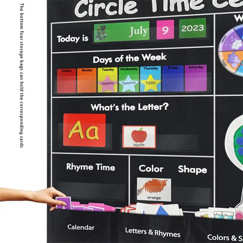 Circle Time Center Circle Learning Time Center Pocket Chart Calendar Heavy-Duty Kids Calendar For Letter Counting Rhyme Color