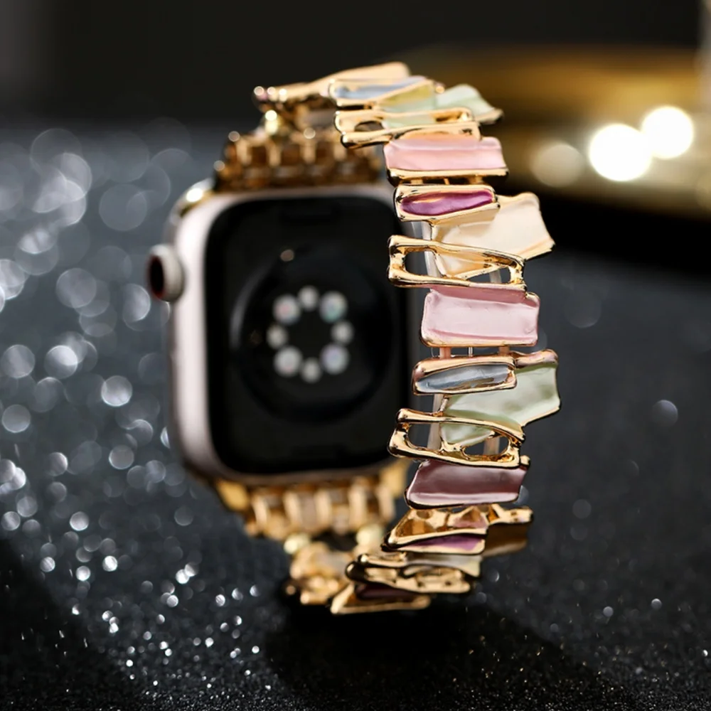 Dopamine Strap For Apple Watch 9 8 7 6 5 4 SE UItra 2 Geometric Lady Metal Elastic Bracelet for iWatch 42mm 40 38 41 49 45 44mm