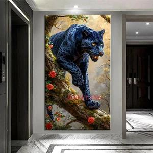 DIY Painting Diamond Ponto, Schwarzer Tiger und Panther, Mosaik -Diamant, komplette Übungen, Wohnkultur, neue Kollektion, 2024 10 Hauptverkaufsrahmen Black Pantera - №7