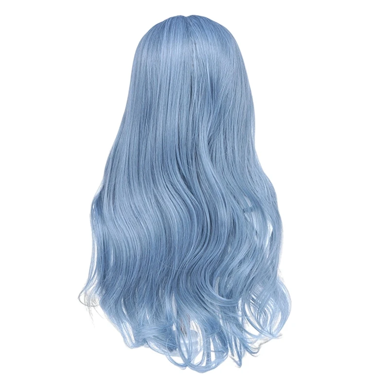 

Synthetic Wigs Wave Mixed Haze Blue Long Wig For Women Heat Fiber Hair Cosplay Wig With Bangs Durable Easy Install Easy To Use