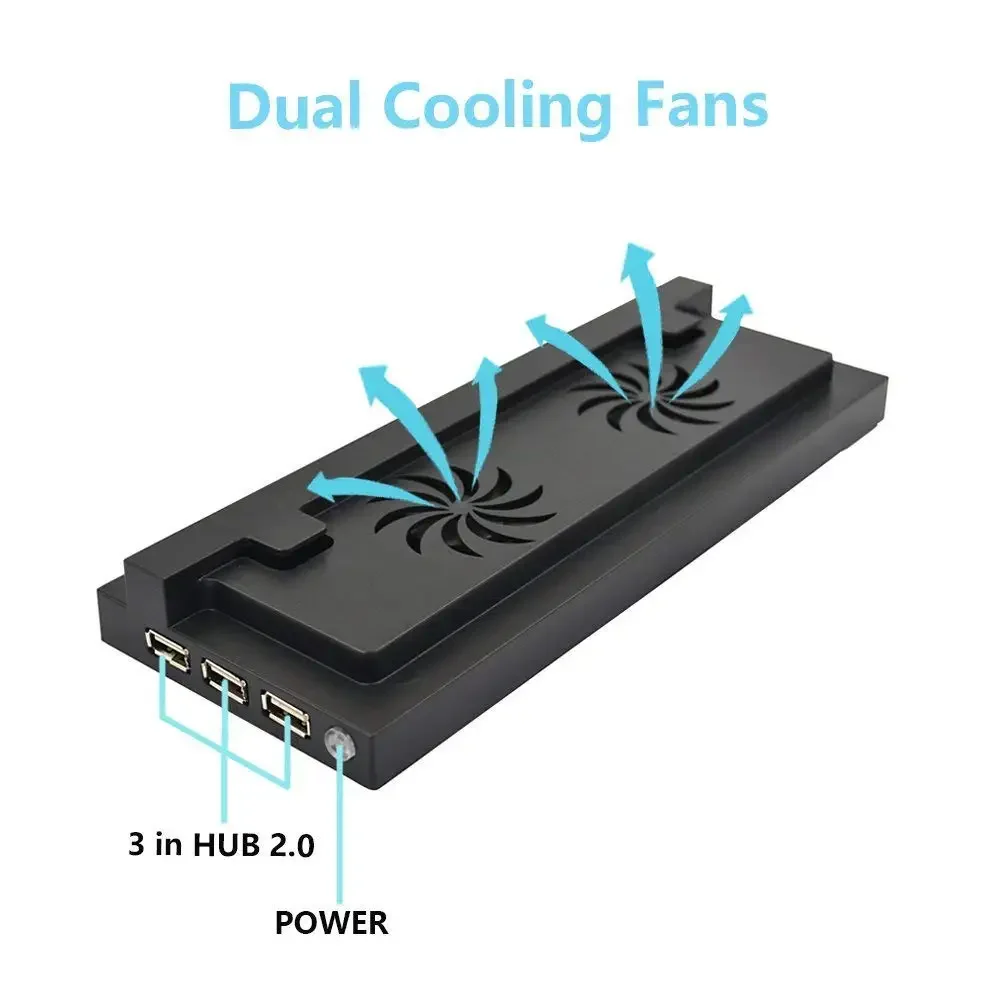 New Vertical Stand with Dual Cooling Fan for Xbox one S/Slim Game Console 3 USB Ports Hub Vertial Cooling Base/Dock Holder HUB