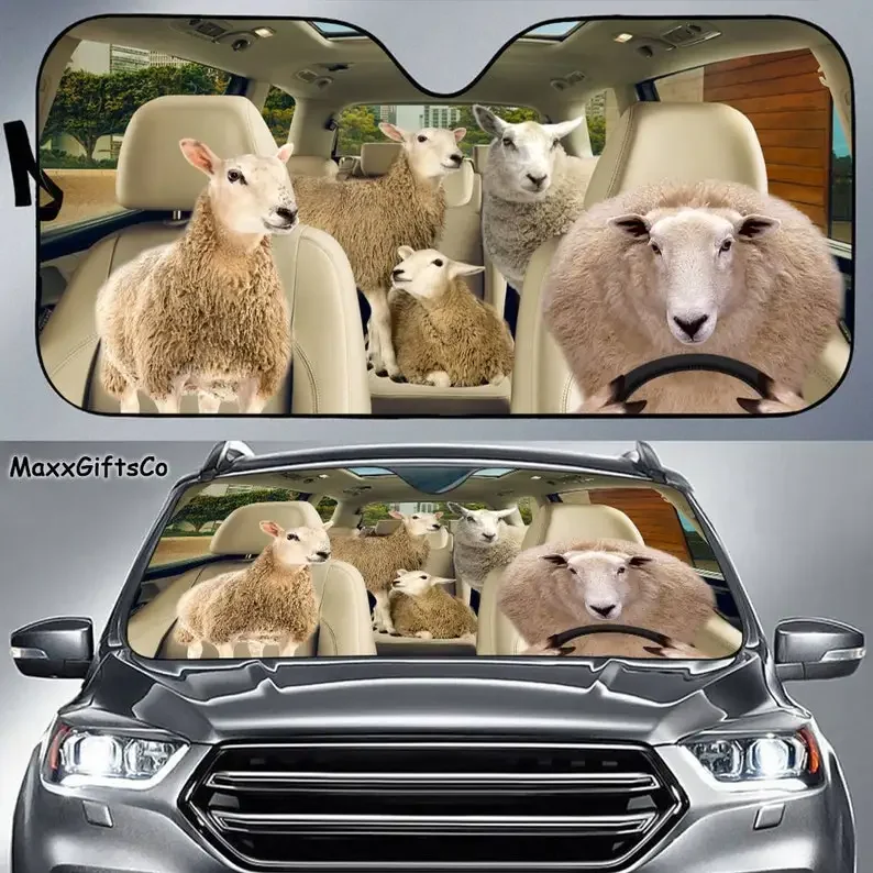 Sheep Car Sun Shade, Sheep Windshield, Family Sunshade, Sheep Car Accessories, Car Decoration, Gift For Dad, Mom