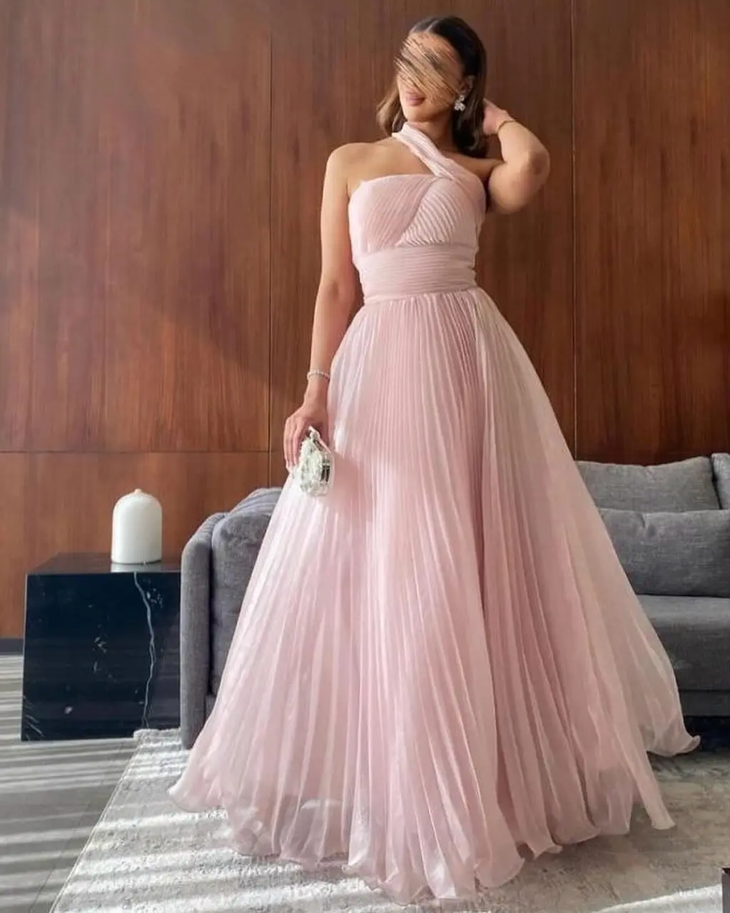 

Customized Fashion Organza A-Line One Shoulder Evening Dress Temperament Floor Length Strapless vestidos para mujer