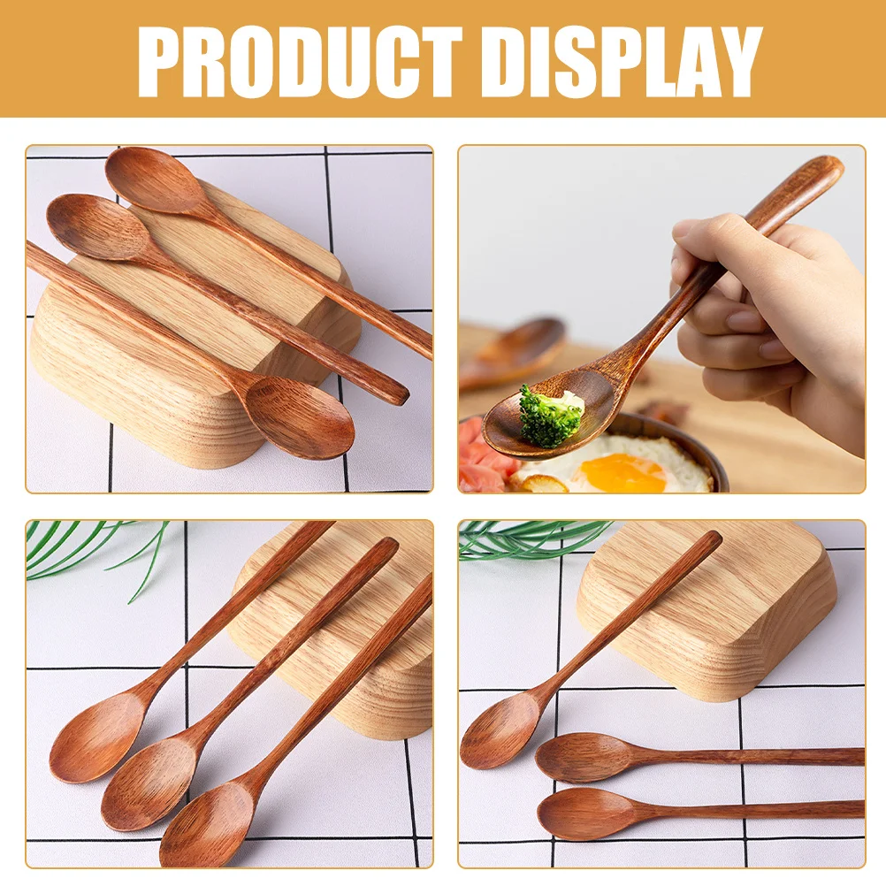 

4pcs Wooden Long Handle Spoon Set Natural Small Soup Dessert Stirring Spoons For Coffee Honey Mixing Salad Serving Kitchen