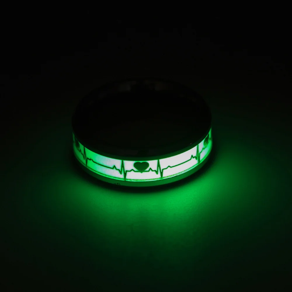 

Fashion Luminous Stainless Steel Finger Ring Glowing in the Dark Heart Design Couple Wedding Bands Jewelry Gift for Men Women