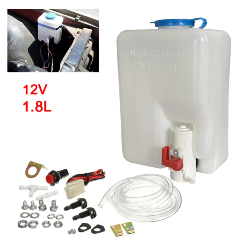 Car Styling Washer Tank Pump Bottle Kit Universal 12V 1.8L Windshield Wiper Systems Reservoir