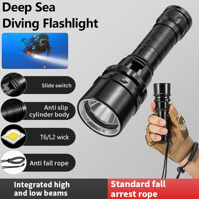 Powerful LED Diving Flashlight Super Bright T6/L2 Professional Underwater Torch IP68 Waterproof Rating Lamp Using 18650 Battery