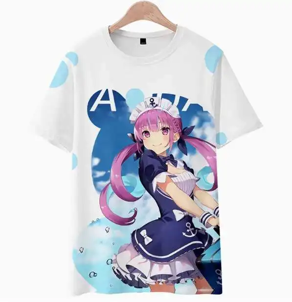 Camiseta de manga corta de Anime Hololive Vtuber Minato Aqua, disfraz de Cosplay de verano, Tops holgados informales para estudiantes de anime