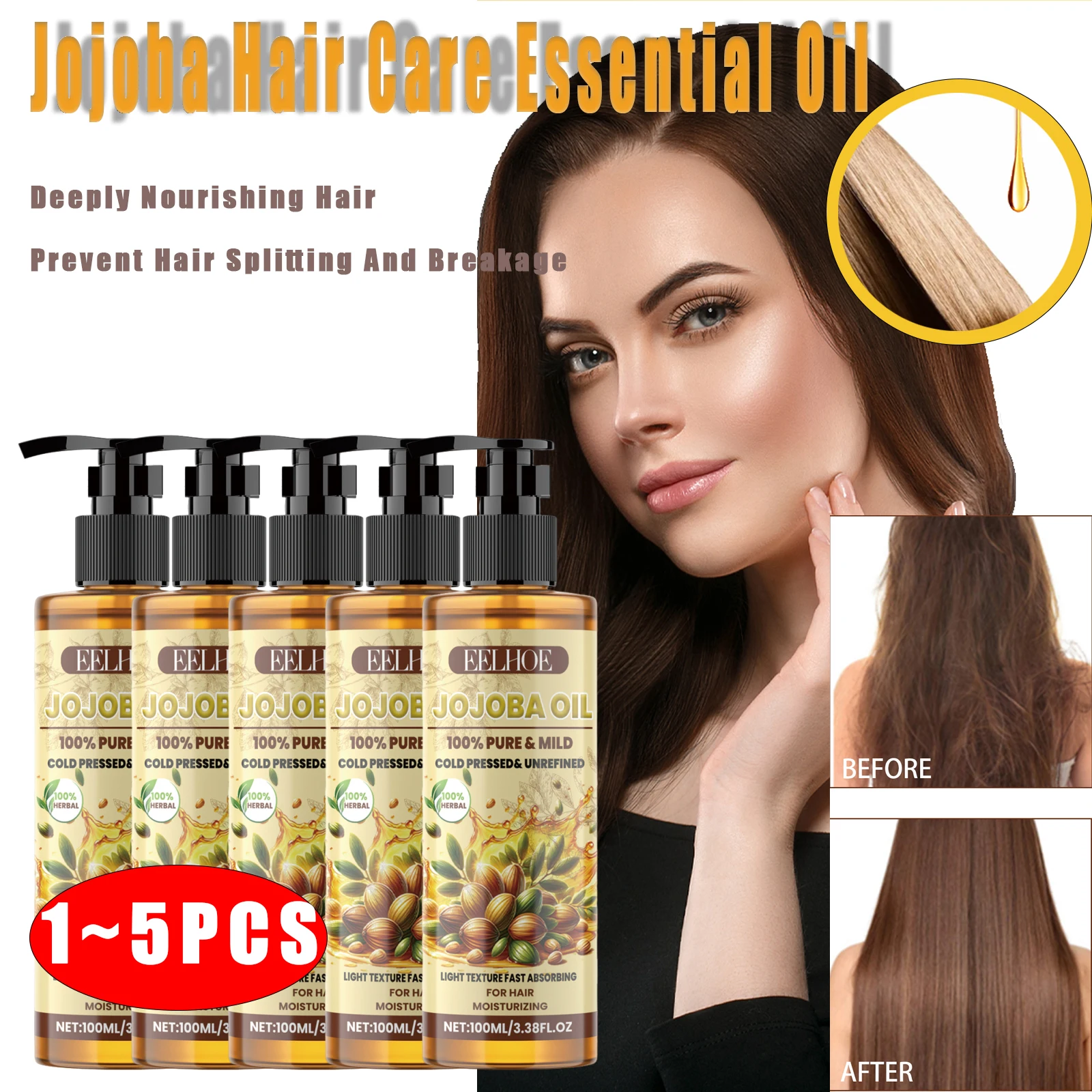 

Jojoba Hair Care Essential Oil Deeply Nourishing Hair Roots Prevent Hair Splitting/breakage Hydrating Nutrition Hair Care