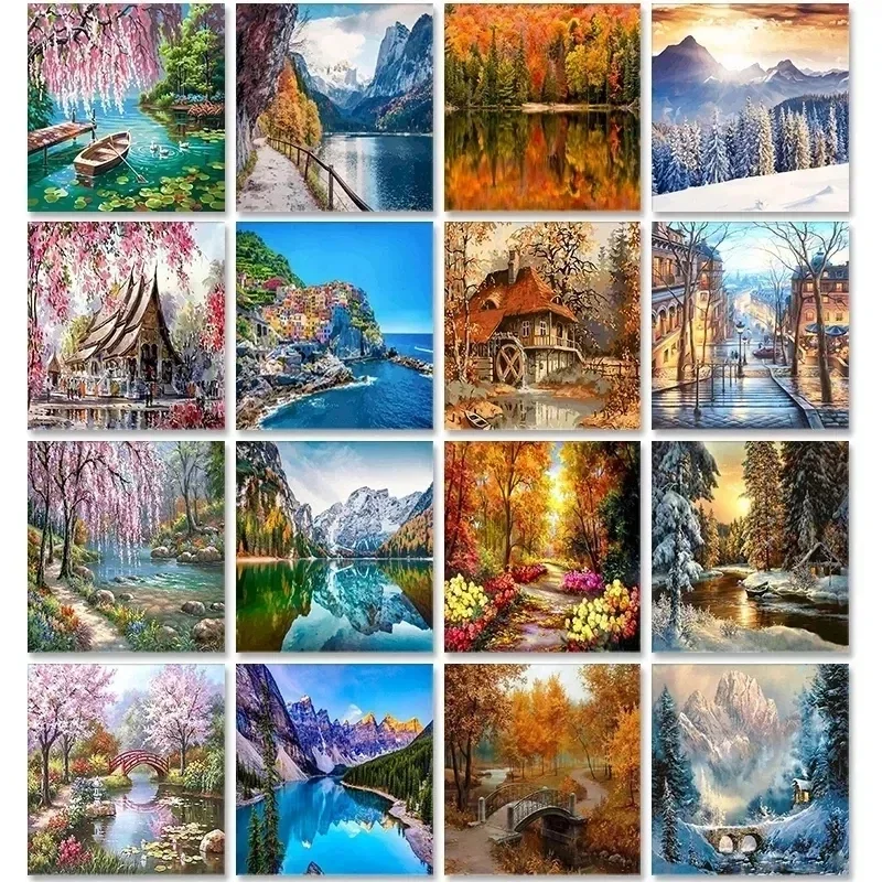 

125594 Painting By Numbers Four Seasons 60x75cm Paint By Numbers Landscape On Canvas DIY Frameless Draw Number