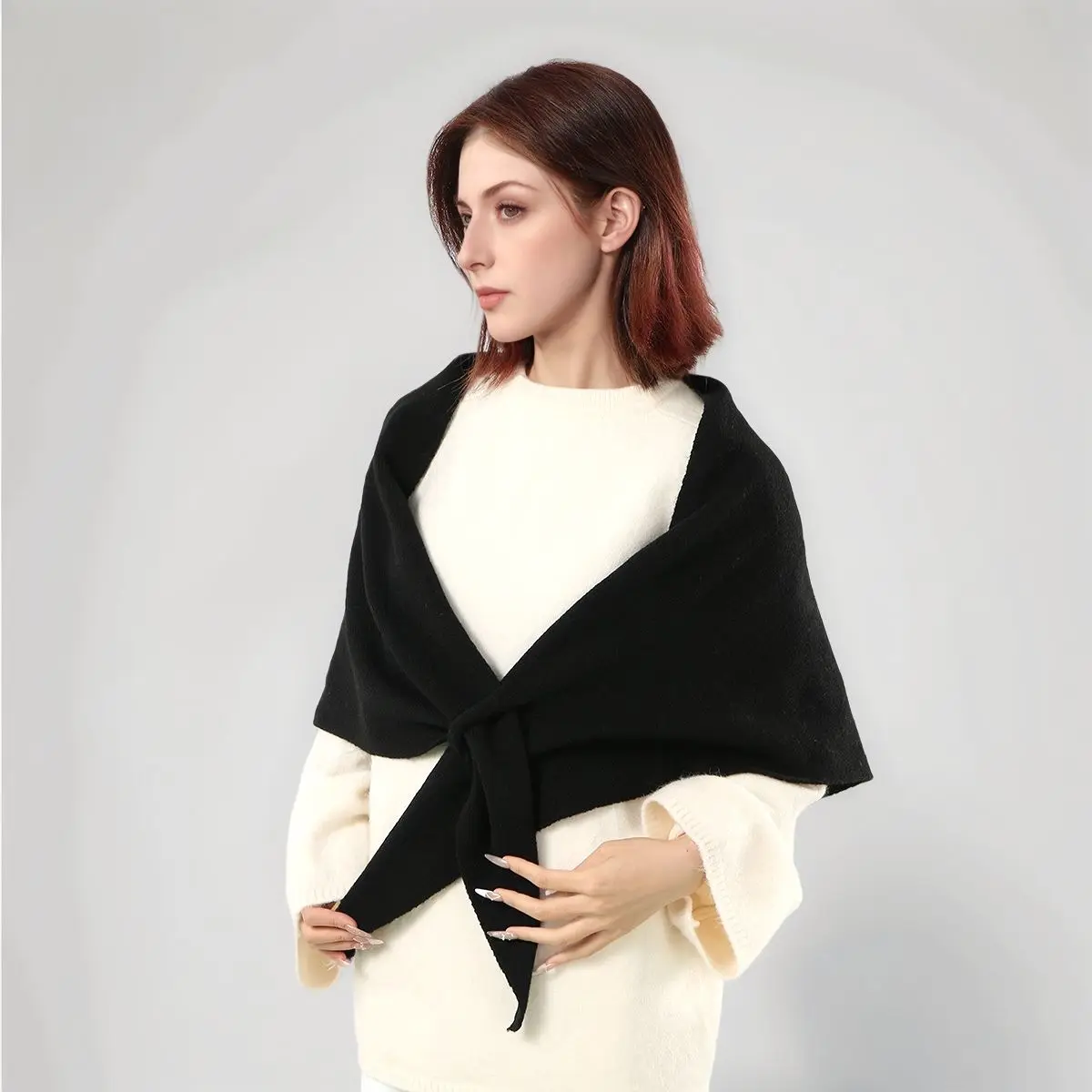 

Женская треугольная шаль, шарф, вязаный мягкий свитер на шею, накидка, утолщенный кардиган, шаль, зимняя уличная теплая шерстяная смешанная шаль