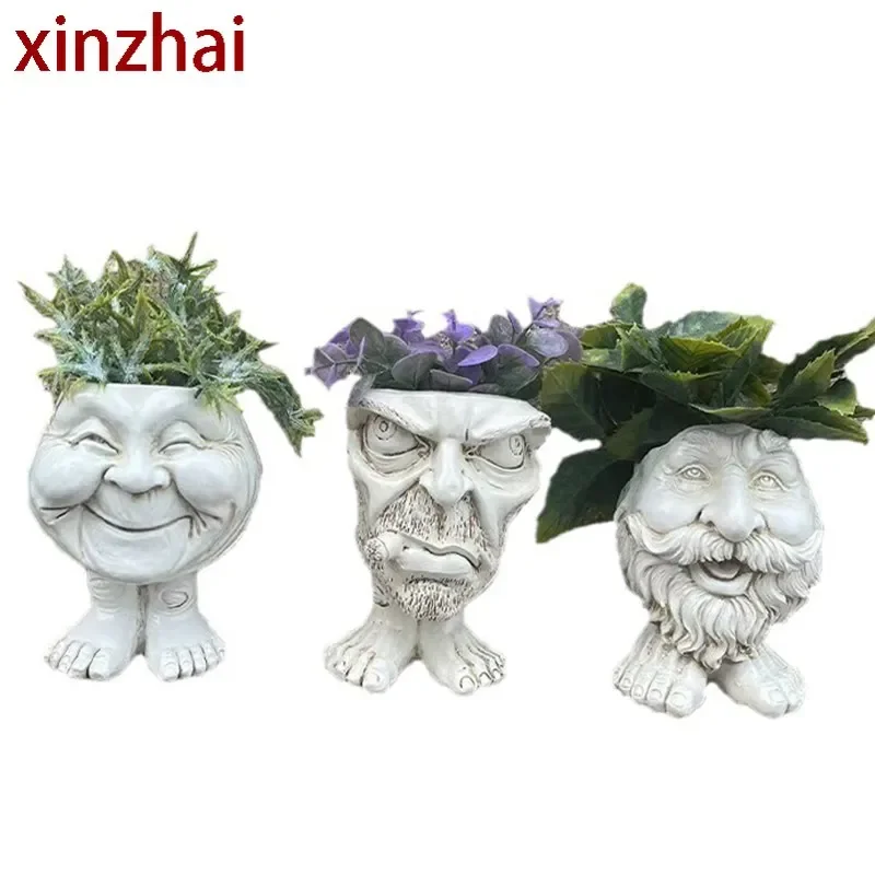 

boyouFace Statue Flowerpot Resin Planter Funny Figurines Outdoor Spring Garden Decoration Home