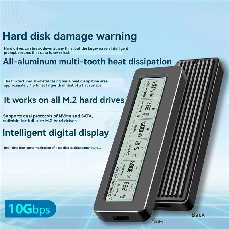 

T35C M.2 NVME/NGFF SSD-корпус USB3.2 Gen2 Type C 10 Гбит/с Pcie SSD-накопитель с экраном дисплея Интеллектуальное цифровое обнаружение здоровья