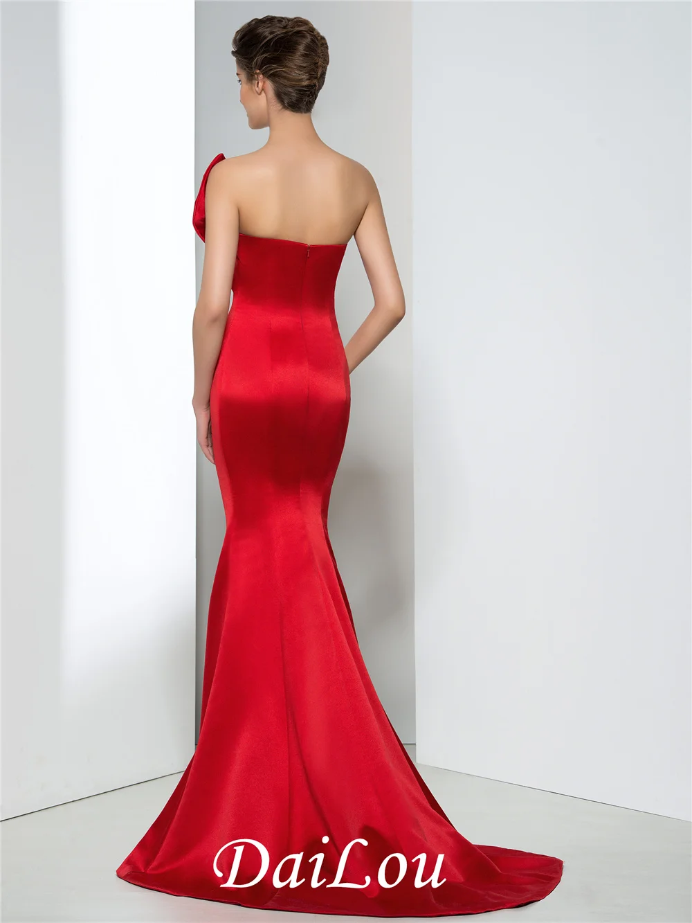 Elegante vestido de fiesta rojo largo de sirena sin tirantes de satén de alta calidad, vestido de noche Formal sin mangas para mujer