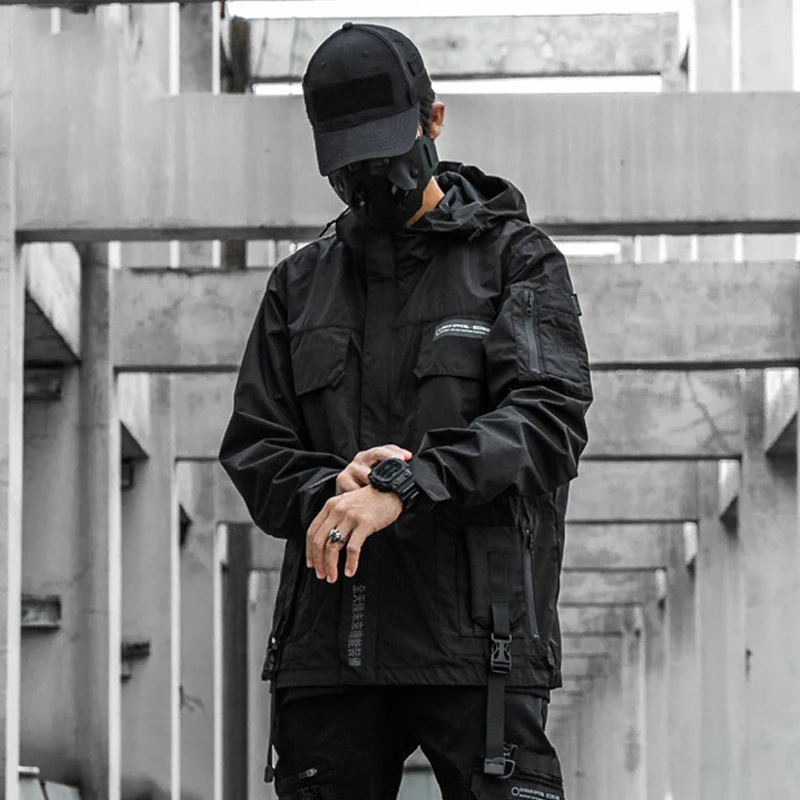 

Tactical Jacket Windbreaker Waterproof Windproof Functional Techwear Male HipHop Streetwear Hooded Coats Men's Clothing Harajuku