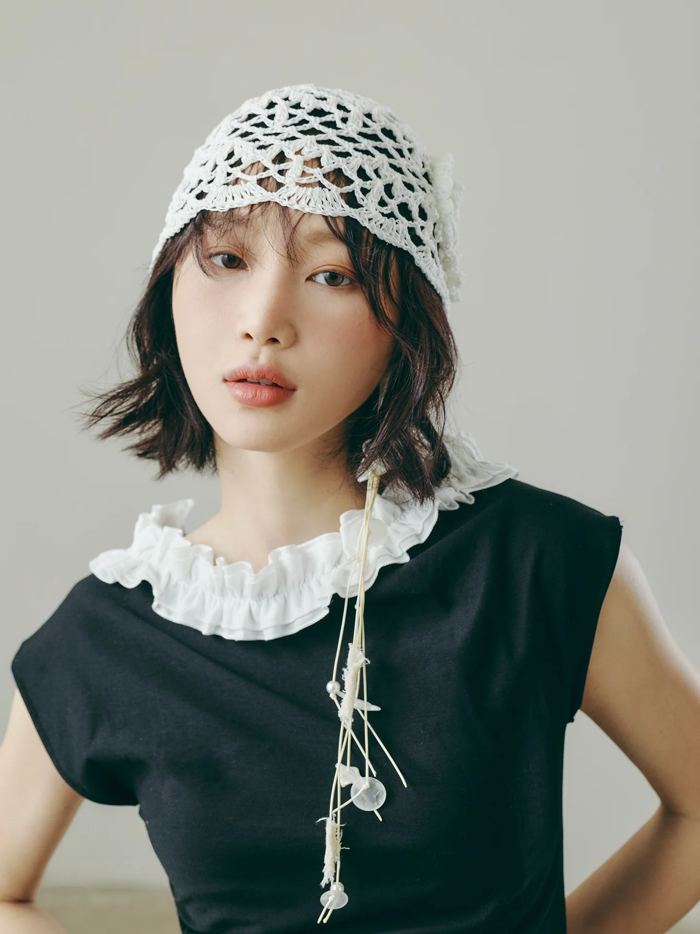 fuchema-japanese-style-knitted-hollow-out-hat-women's-summer-breathable-lightweight-no-brim-cap-face-slimming-beautiful-hat