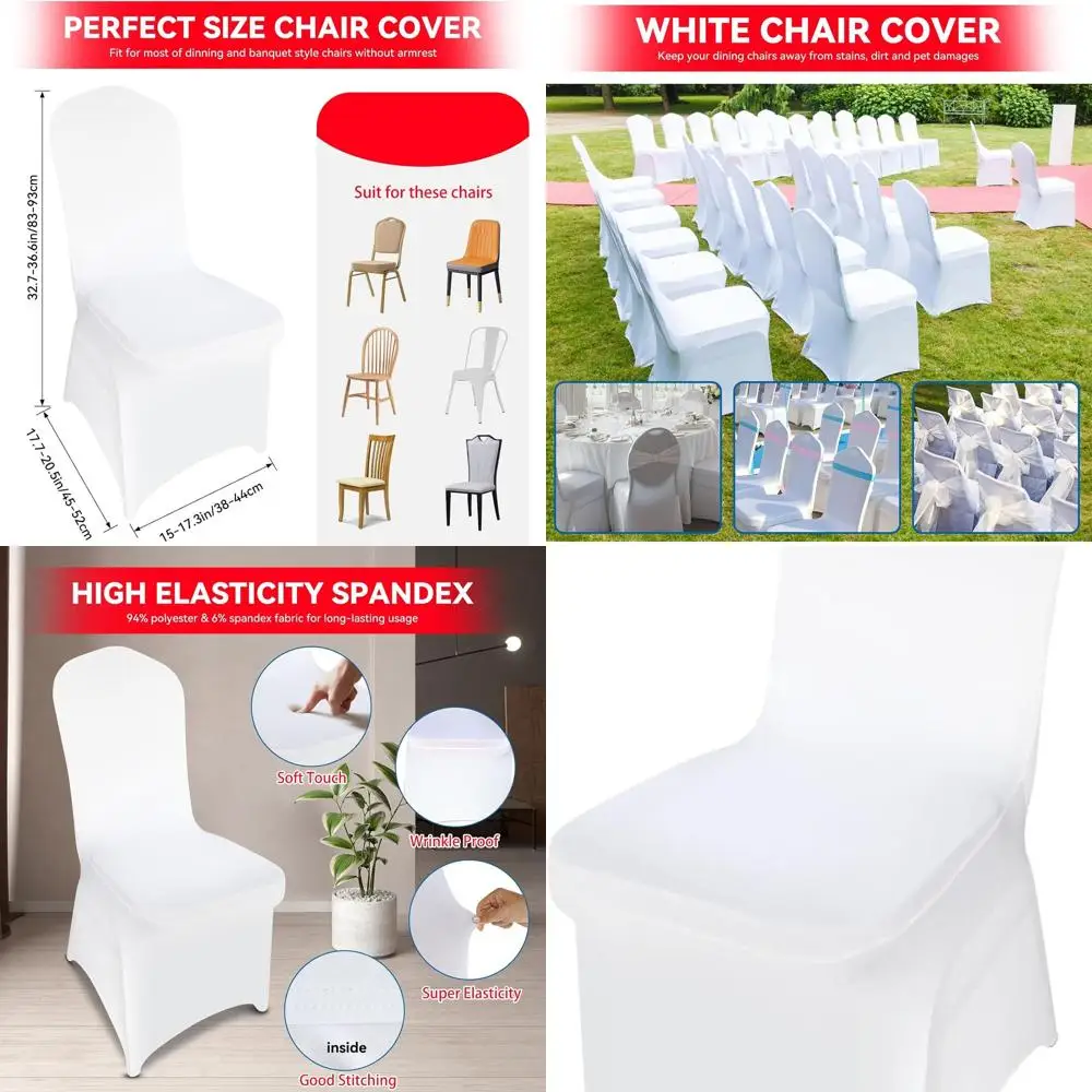 

50 упаковок белых эластичных чехлов на стулья — высококачественные чехлы из полиэстера и спандекса для свадеб, вечеринок, банкетов и столовых мероприятий