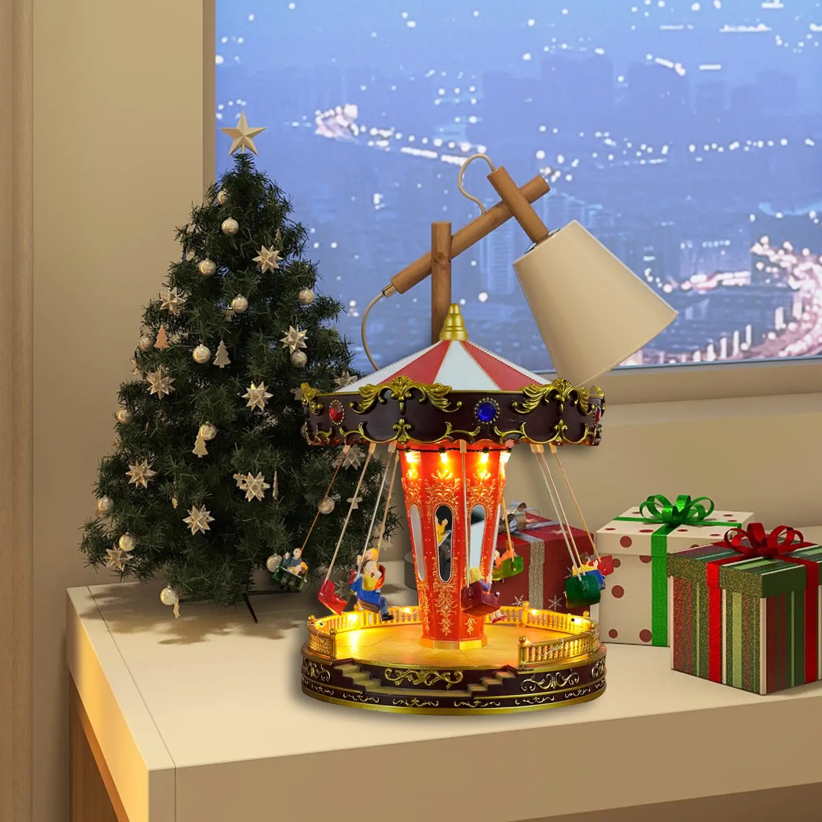 Christmas Carousel Figurines Decoration Music Box for Gifts Anniversary Home