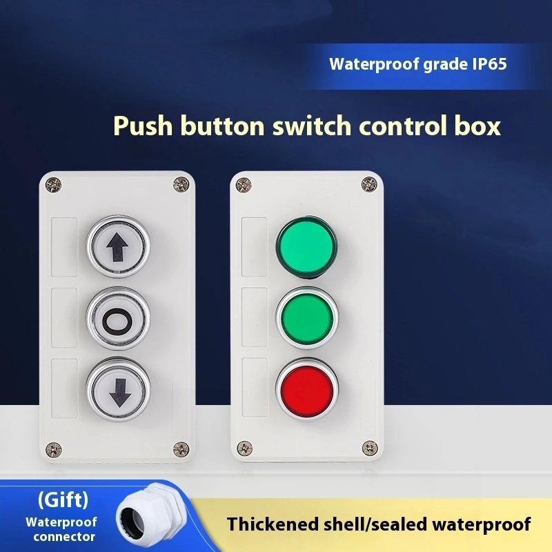 

3 шт. коробка кнопок аварийной остановки, переключатель запуска и остановки, блок управления, индикатор с тремя отверстиями, уличная водонепроницаемая пластиковая коробка 22 мм