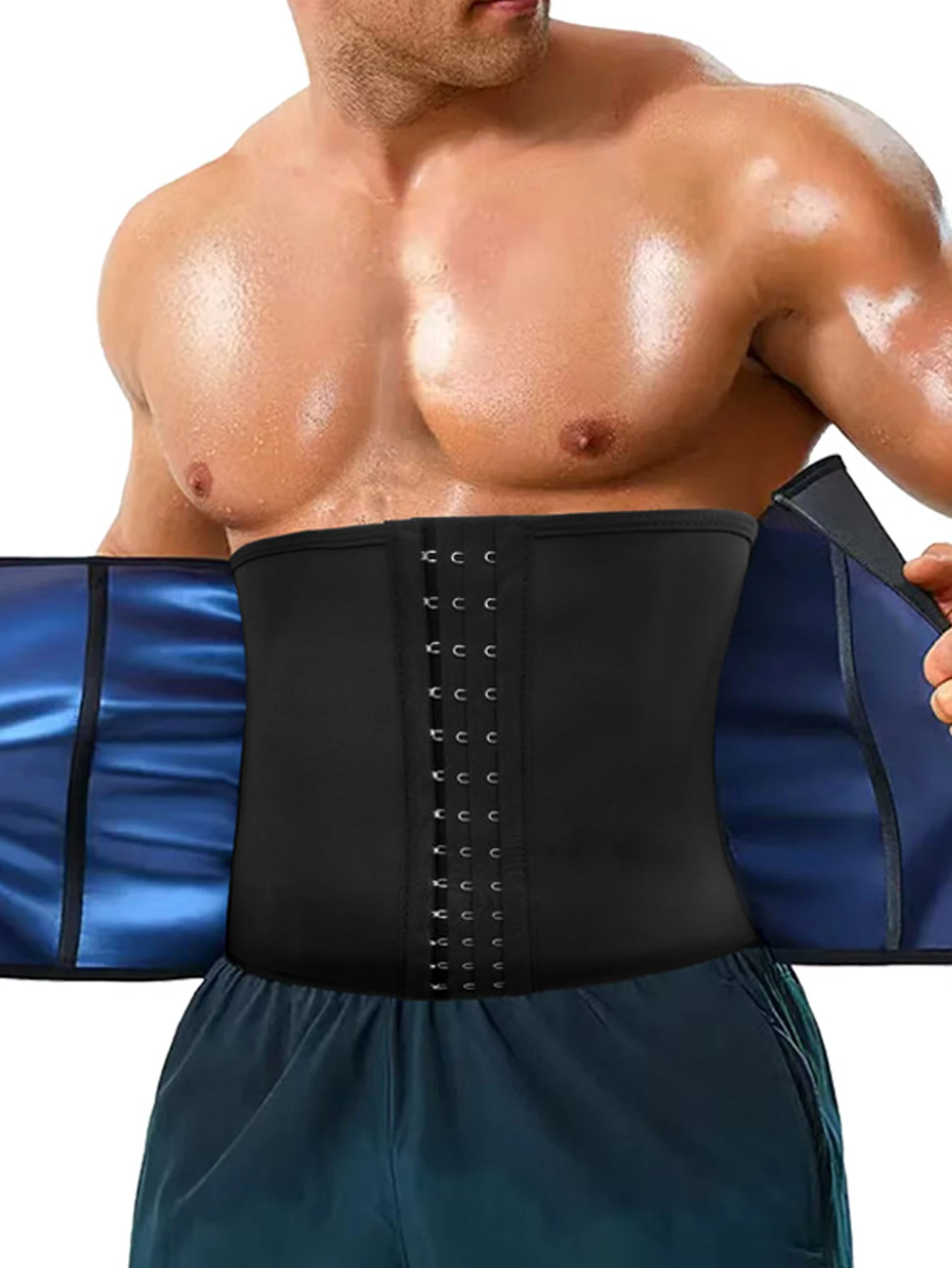 Shapewear de neoprene masculino, cincher de cintura abdominal esportivo e fitness com zíper e fivelas, neoprene de redução rápida de suor slimmi