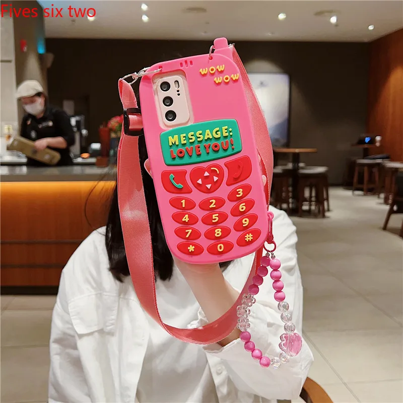 Korea Cute Pink 3D Cartoon Cellphone Soft Case Lanyard For Samsung S24 Ultra S23 Plus S22 S21 FE S20 Note 20 A04 A14 A24 A34 A54