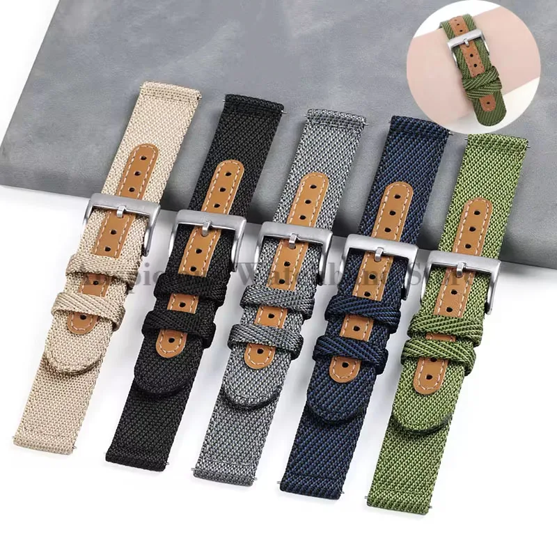 18/20/22mm Canvas Strap for Huawei Watch gt2/3 Nylon Leather Braided Strap Quick Release for Samsung Galaxy Watch4 Watches
