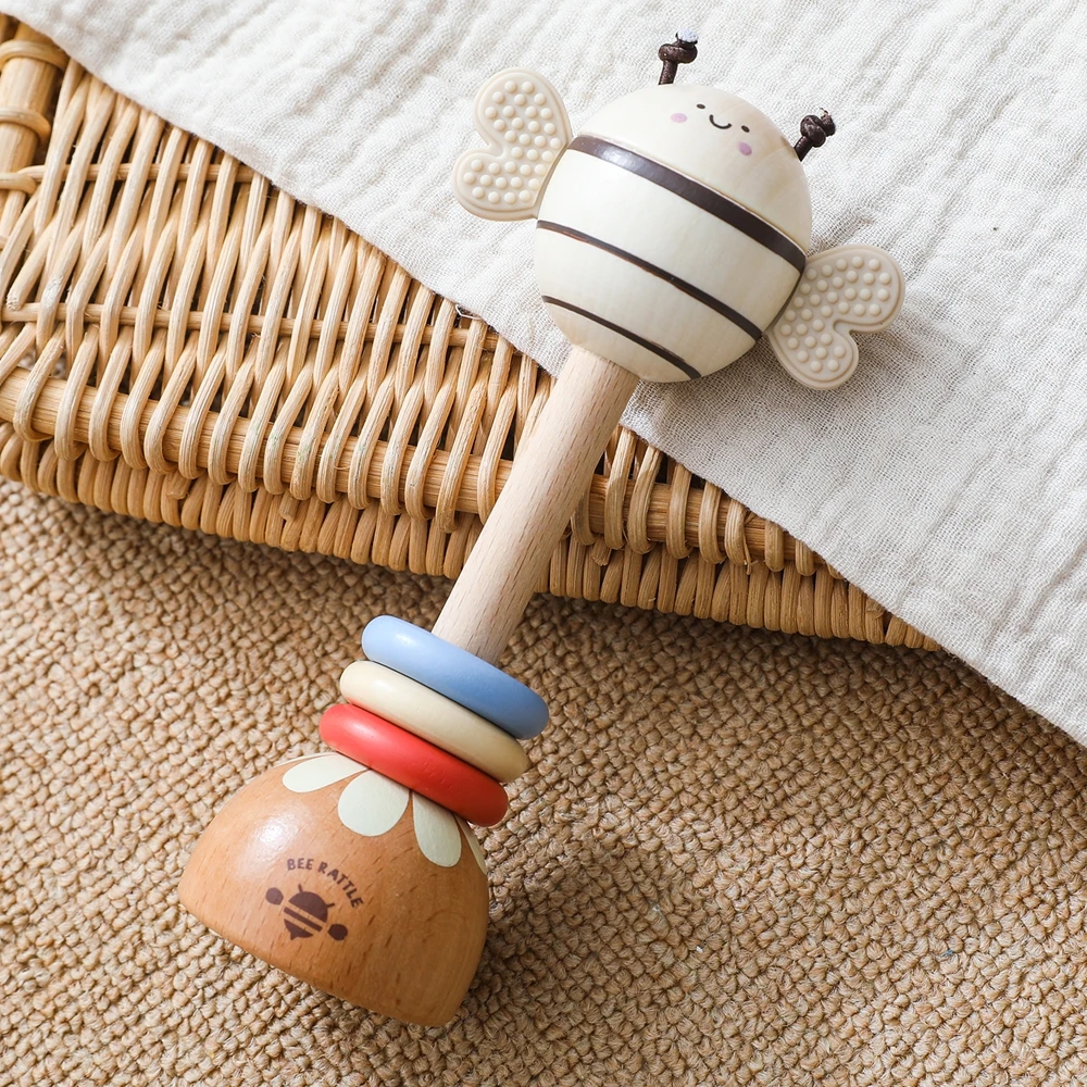 Instrumentos musicais montessori música de madeira dos desenhos animados abelha tocando brinquedo 0 12 meses brinquedos crianças cedo instrumentos educativos de madeira
