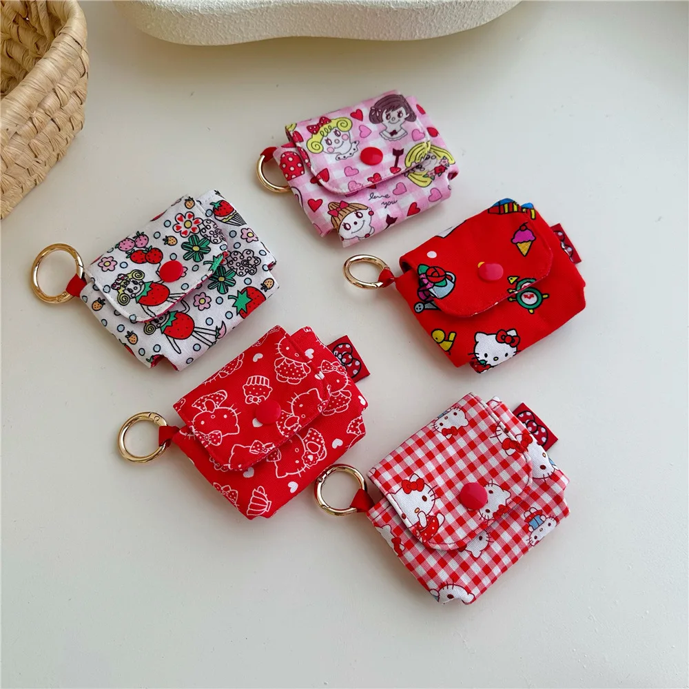 

Аниме Hello Kitty с принтом из хлопка Katie Kitten вьющиеся волосы для девочек бутик мини-сумка для наушников ручной работы мультфильм Kawaii чехол-держатель