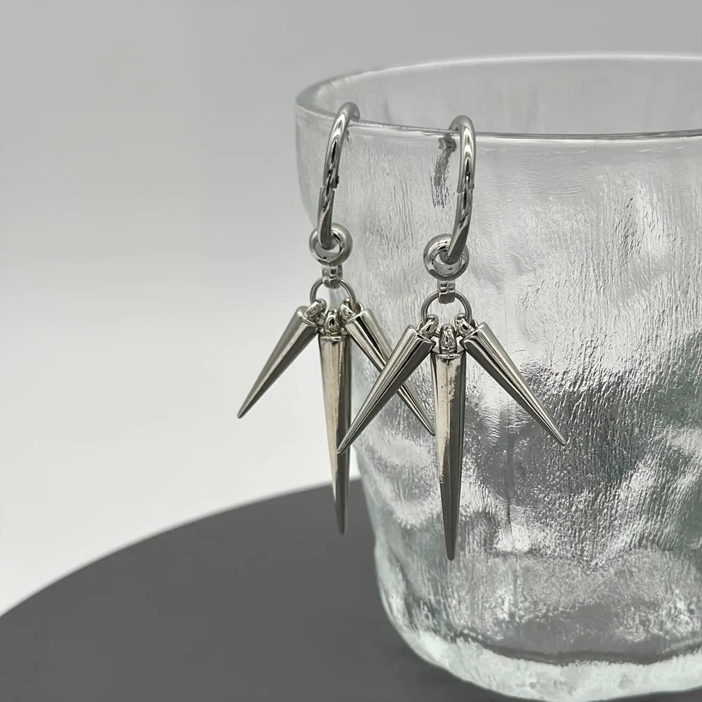 Y2K Long Spike Huggie Hoop Earrings for Women Men Gothic Emo Grunge Fashion Spiky Rivet Tassel Drop Earrings