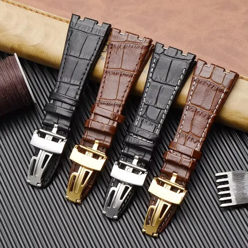 

Top layer Genuine Leather watch Strap for AP Audemars 15400 15703 Royal Oak Offshore Series Male 26mm Black Brown Watch Band