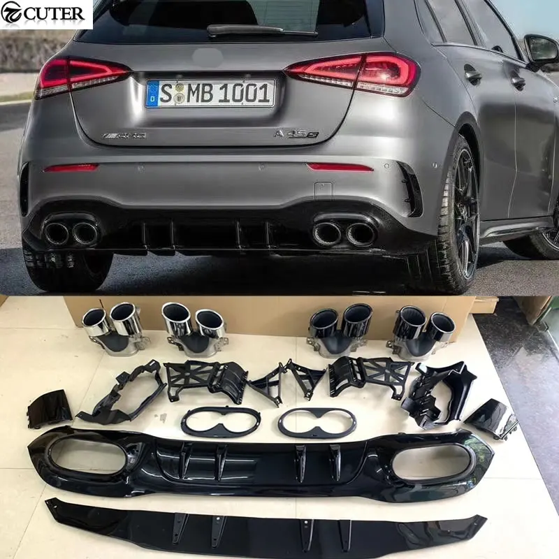 

W177 A200 A250 A45s Style PP Rear Diffuser with Exhaust Tips Pipes for Mercedes-benz W177 AMG style Car Body Kit 2021