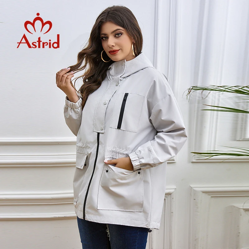 Astrid-Manteau coupe-vent pour femme, veste à capuche, fermeture éclair, mode décontractée, grande taille, printemps automne