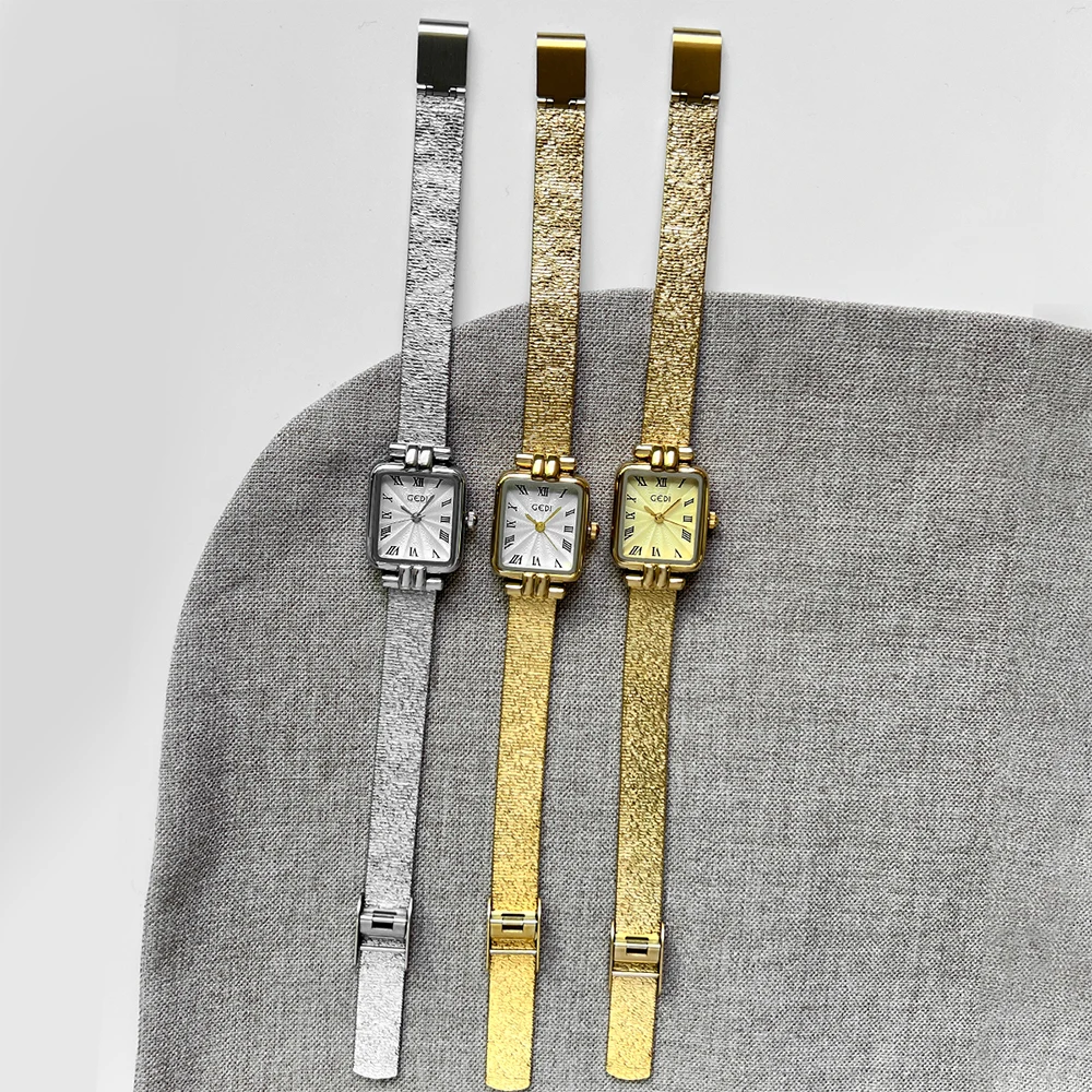 GEDI Square Dial Steel Strap Quartz Women's Wristwatch High-end Light Luxury Vintage Simple Temperament Women Watch
