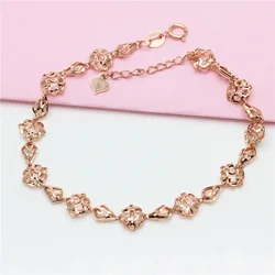 Classic Design Plated 14K Rose Gold Chain Flower Bracelets for Women Charm Fashion Bangles Party Jewelry