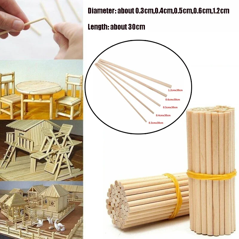 10pcs 3-12 mm pine round sticks, high-grade wooden dowels, used for DIY crafts, building models, carpentry