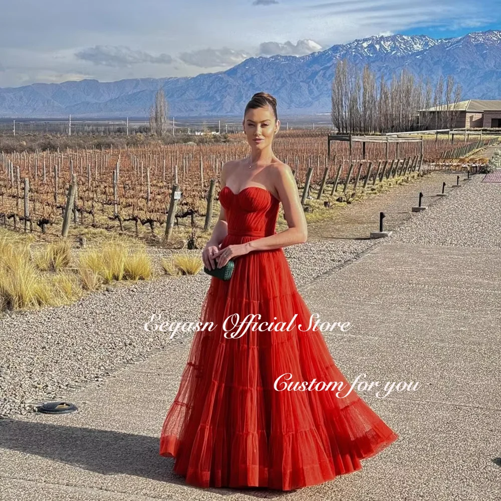 Elegant Red Evening Dresses Sweetheart Tulle A Line Event Formal Occasion Dress Long Women Vestido De Festa Customized
