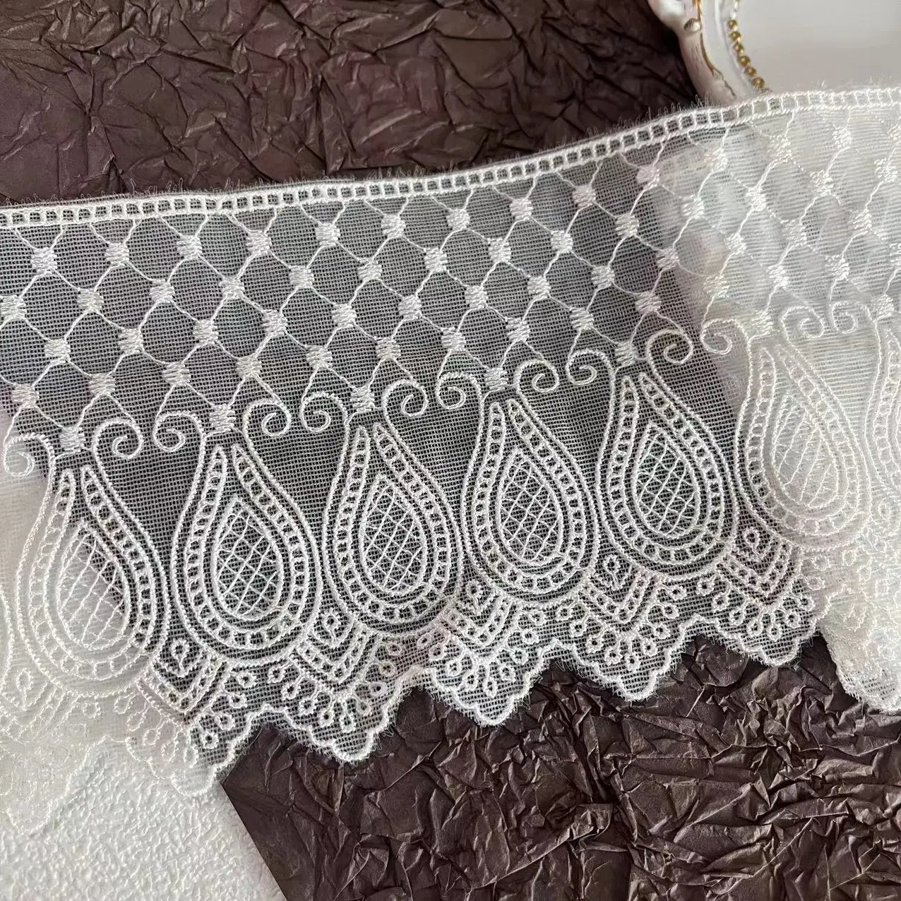 

White Vintage Mesh Venice Lace Trim, Embroidery Cotton Lace Trim For Wedding Dress Diy Accessories