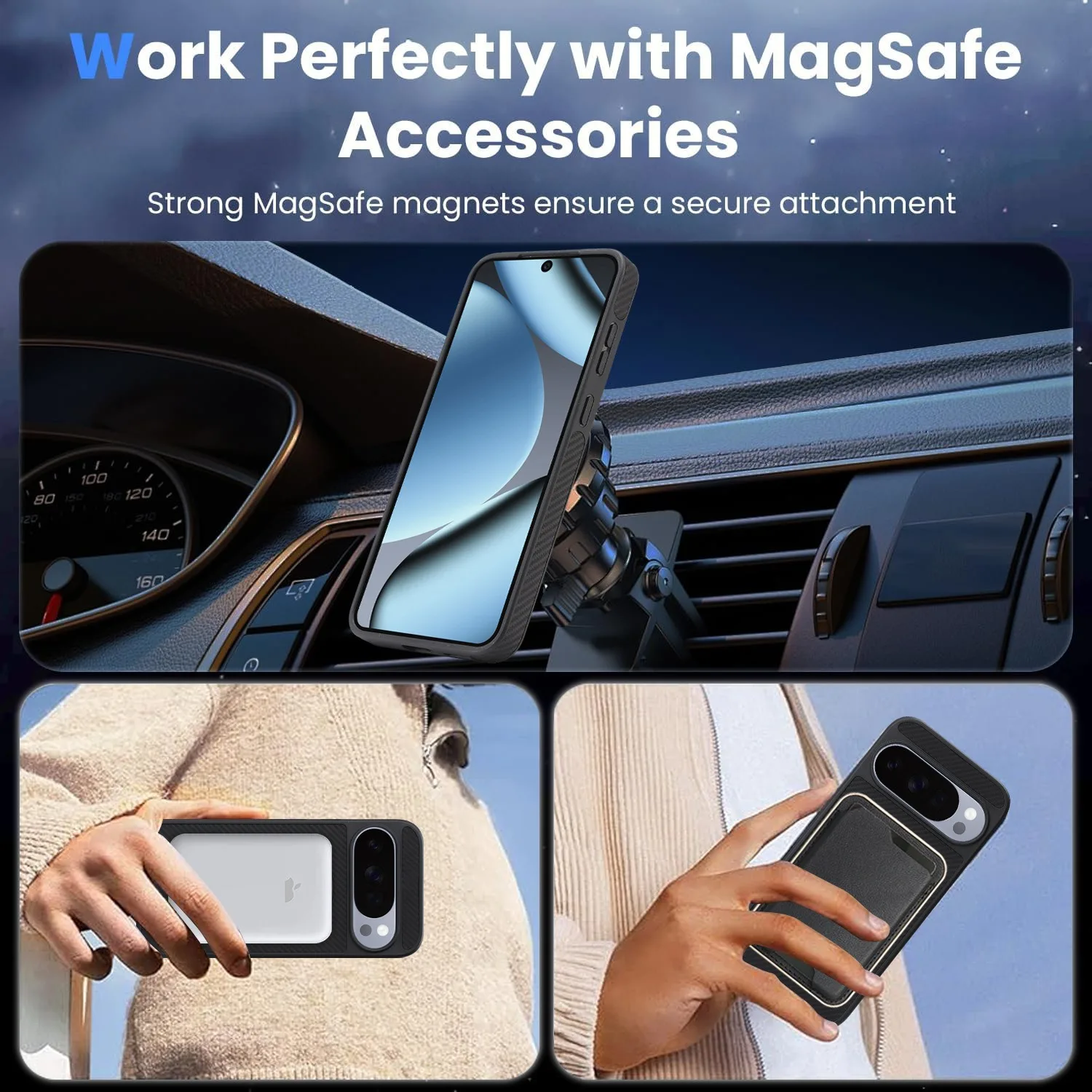Hochwertige Handyhülle aus Kohlefaser-Texturleder für Google Pixel 10 9 ProXL 10A 9A, kompatibel mit MagSafe Wireless Charger, stoßfeste Abdeckung. – Detail 4